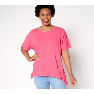 Fashion Women's Top Plus Sz 1X 100% Cotton Ruched Hem Pink A697242